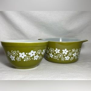 Vintage Pyrex Spring Blossom Crazy Daisy 473 Casserole 401 Bowl Set of 2